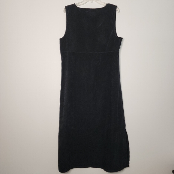 Vintage Mary McFadden embroidery details black sleevless maxi Lagenlook … - Picture 10 of 11